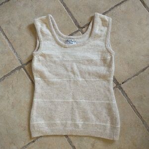 Anne Fogarty Knits Sweater Vest 2XSPetite Beige Striped Lambswool Angora Luxury